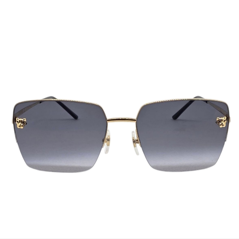 CARTIER Gold and Black Square Sunglasses